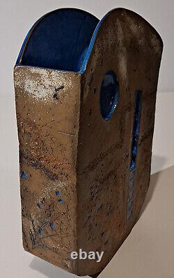 Monumental Studio Art Pottery Vase Signed Vintage Brutalist MCM Architectural