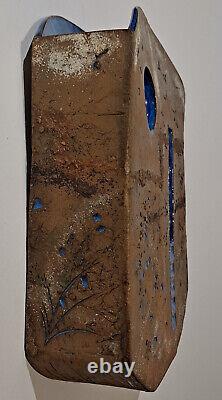 Monumental Studio Art Pottery Vase Signed Vintage Brutalist MCM Architectural