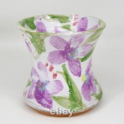 Nancy Pawel Texas Studio Art Pottery Vase Floral Flowers Painted Purple 4 VTG