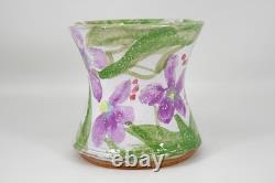 Nancy Pawel Texas Studio Art Pottery Vase Floral Flowers Painted Purple 4 VTG