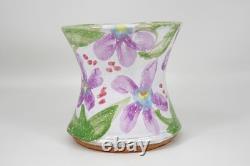 Nancy Pawel Texas Studio Art Pottery Vase Floral Flowers Painted Purple 4 VTG