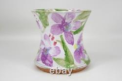 Nancy Pawel Texas Studio Art Pottery Vase Floral Flowers Painted Purple 4 VTG