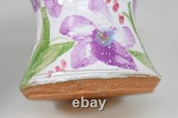 Nancy Pawel Texas Studio Art Pottery Vase Floral Flowers Painted Purple 4 VTG