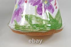 Nancy Pawel Texas Studio Art Pottery Vase Floral Flowers Painted Purple 4 VTG