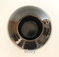 Nancy Valk Studio Pottery Vase Round Brown Vintage Signed Glazed Stoneware