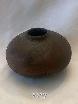 Norman Bacon Signed Raku Vase Textured Iridescent Studio Pottery Art Vintage