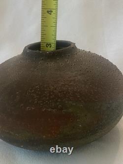 Norman Bacon Signed Raku Vase Textured Iridescent Studio Pottery Art Vintage