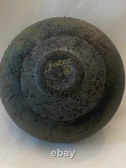 Norman Bacon Signed Raku Vase Textured Iridescent Studio Pottery Art Vintage