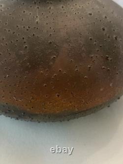 Norman Bacon Signed Raku Vase Textured Iridescent Studio Pottery Art Vintage