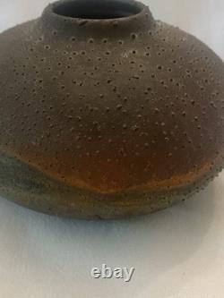 Norman Bacon Signed Raku Vase Textured Iridescent Studio Pottery Art Vintage