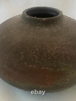 Norman Bacon Signed Raku Vase Textured Iridescent Studio Pottery Art Vintage
