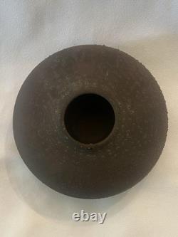 Norman Bacon Signed Raku Vase Textured Iridescent Studio Pottery Art Vintage