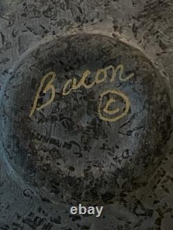 Norman Bacon Signed Raku Vase Textured Iridescent Studio Pottery Art Vintage