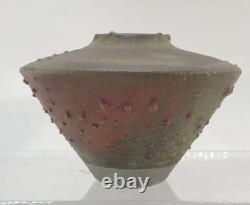 Norman Bacon Studio Pottery Raku Vase Vintage Squat Flying Saucer Pot 3