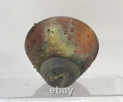 Norman Bacon Studio Pottery Raku Vase Vintage Squat Flying Saucer Pot 3