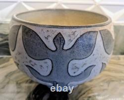 North Eagle Studio Pottery Stoneware Bowl Hand Carved Dove Motif Signed
