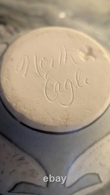 North Eagle Studio Pottery Stoneware Bowl Hand Carved Dove Motif Signed