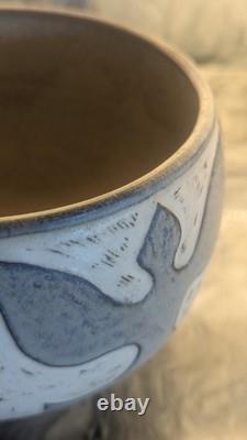 North Eagle Studio Pottery Stoneware Bowl Hand Carved Dove Motif Signed