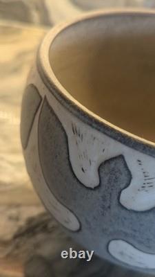 North Eagle Studio Pottery Stoneware Bowl Hand Carved Dove Motif Signed