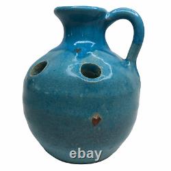 North State Pottery Blue Drip Vase Jug Vintage Handmade Studio Multiple Holes