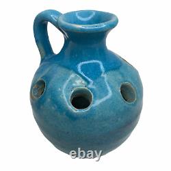 North State Pottery Blue Drip Vase Jug Vintage Handmade Studio Multiple Holes