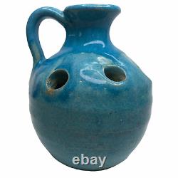 North State Pottery Blue Drip Vase Jug Vintage Handmade Studio Multiple Holes