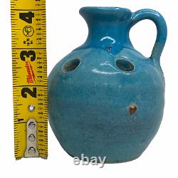 North State Pottery Blue Drip Vase Jug Vintage Handmade Studio Multiple Holes