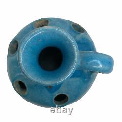 North State Pottery Blue Drip Vase Jug Vintage Handmade Studio Multiple Holes