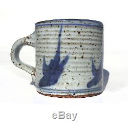 OTTO HEINO Studio Pottery CUP Mug BLUE BIRDS California Stoneware SIGNED Vintage