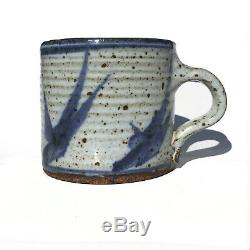 OTTO HEINO Studio Pottery MUG Cup BLUE BIRDS California Stoneware SIGNED Vtg