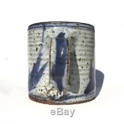 OTTO HEINO Studio Pottery MUG Cup BLUE BIRDS California Stoneware SIGNED Vtg