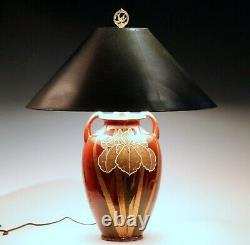 Old Antique Japanese Satsuma Studio Pottery Moriagi Irises Large Lamp