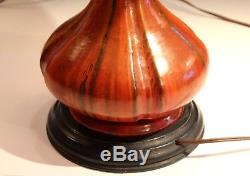 Old Vintage French Deco Studio Art Pottery Chrome Nouveau Orange Lamp Glaze Vase