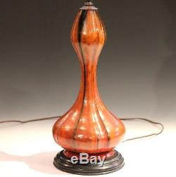 Old Vintage French Deco Studio Art Pottery Chrome Nouveau Orange Lamp Glaze Vase