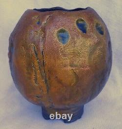 Old Vintage Handmade Artist Signed Original Klinger Raku Art Pottery Vase