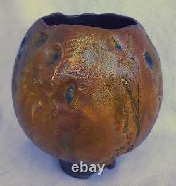 Old Vintage Handmade Artist Signed Original Klinger Raku Art Pottery Vase