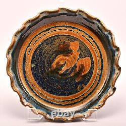 Original Vintage Artist Signed Studio Pottery Dish Ash Glazed Ceramic Fire Plate