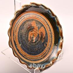 Original Vintage Artist Signed Studio Pottery Dish Ash Glazed Ceramic Fire Plate
