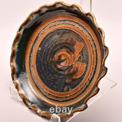 Original Vintage Artist Signed Studio Pottery Dish Ash Glazed Ceramic Fire Plate