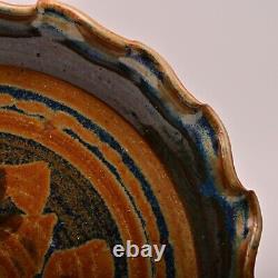 Original Vintage Artist Signed Studio Pottery Dish Ash Glazed Ceramic Fire Plate