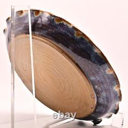 Original Vintage Artist Signed Studio Pottery Dish Ash Glazed Ceramic Fire Plate