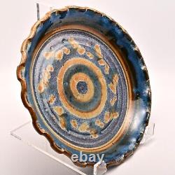 Original Vintage Artist Signed Studio Pottery Dish Ceramic Raku Ash Glazed Plate