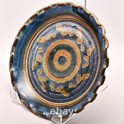 Original Vintage Artist Signed Studio Pottery Dish Ceramic Raku Ash Glazed Plate