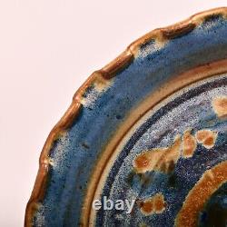 Original Vintage Artist Signed Studio Pottery Dish Ceramic Raku Ash Glazed Plate