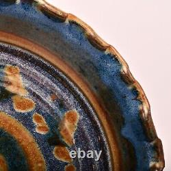 Original Vintage Artist Signed Studio Pottery Dish Ceramic Raku Ash Glazed Plate