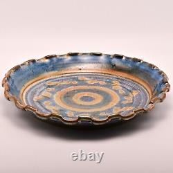 Original Vintage Artist Signed Studio Pottery Dish Ceramic Raku Ash Glazed Plate