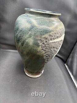 Original Vintage Signed Schnackloth Raku Studio Pottery Art Vase With Heron