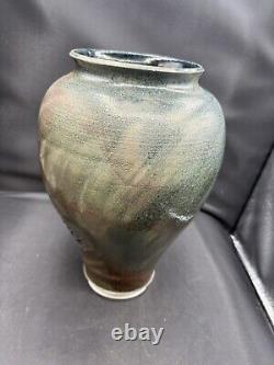 Original Vintage Signed Schnackloth Raku Studio Pottery Art Vase With Heron