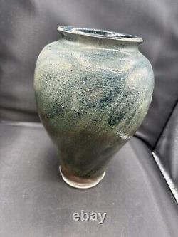 Original Vintage Signed Schnackloth Raku Studio Pottery Art Vase With Heron