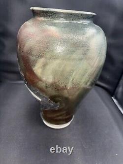 Original Vintage Signed Schnackloth Raku Studio Pottery Art Vase With Heron